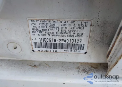 1998 Honda Accord Ex V6 z USA, uszkodzony, nr VIN 1HGCG1652WA013127